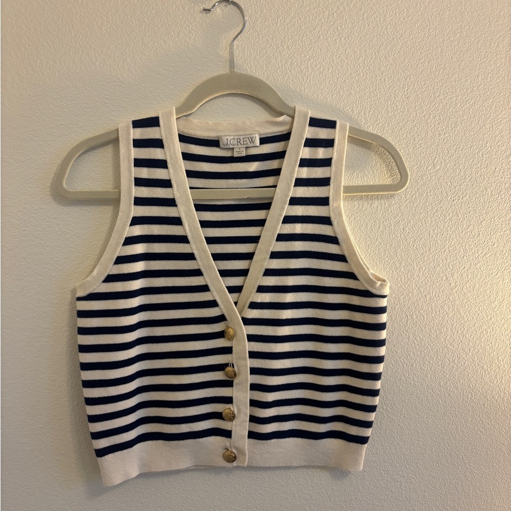 J. Crew Striped Navy and Cream Vest